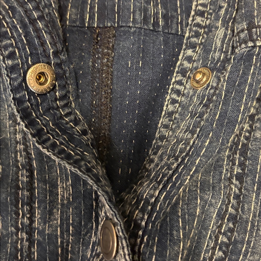 We The Free Ari Denim Jumpsuit Pinstripe Utility Snap Front Size Small - Picture 3 of 5